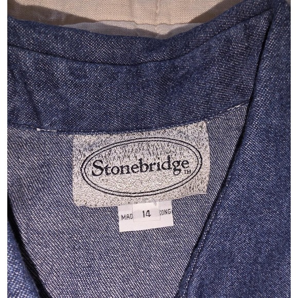 Vintage Stonebridge Denim Button Up Top Shirt Short Sleeve 14 Floral Embroidery - Picture 6 of 9